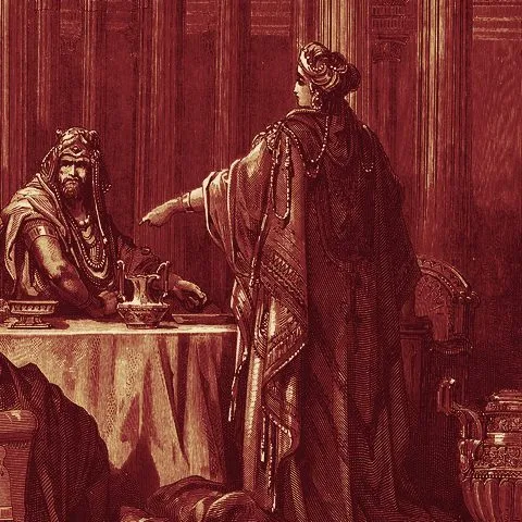 Ester denuncia Hamã diante do rei (gravura de Gustave Doré)